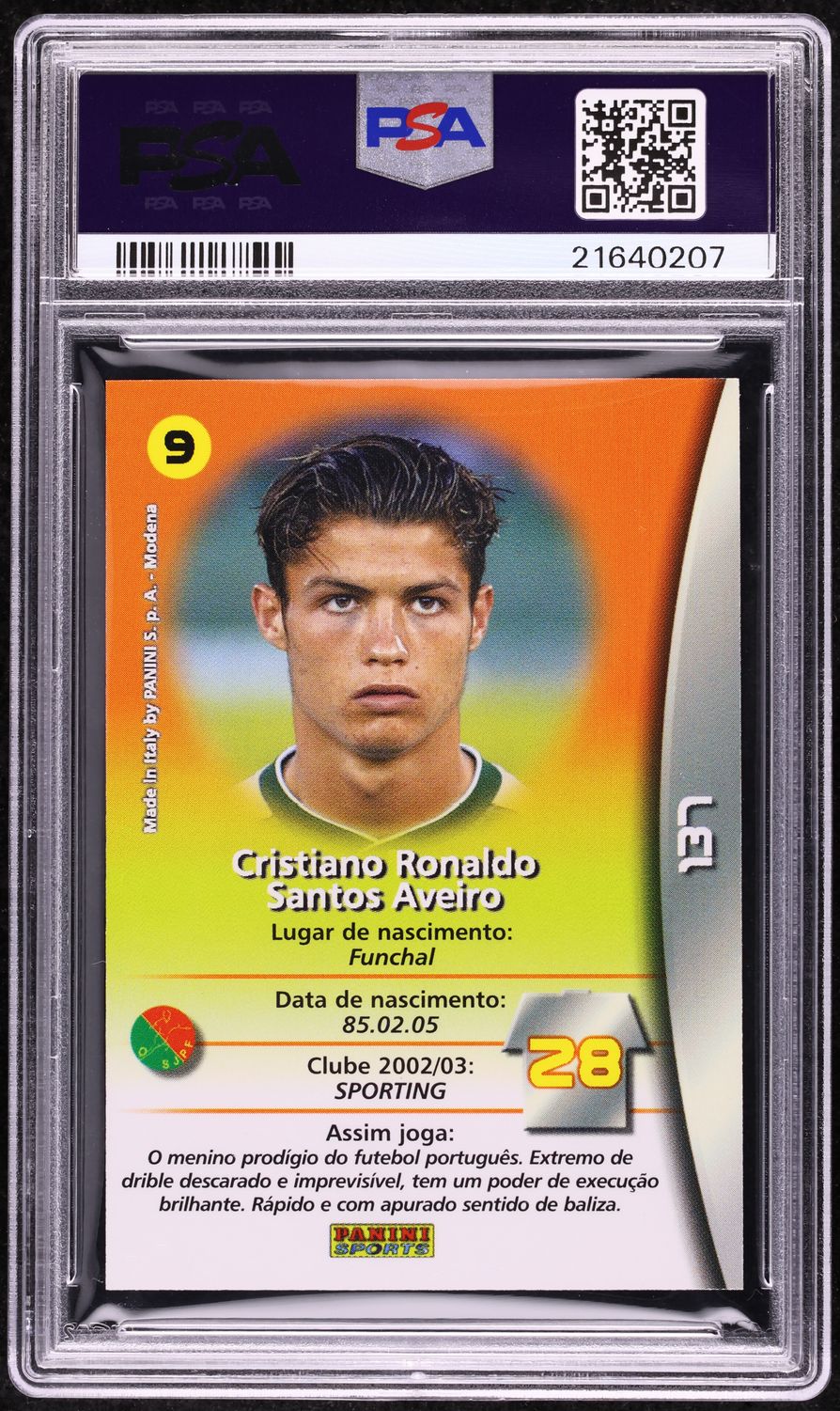 2002 Panini Sports Mega Craques Cristiano Ronaldo ROOKIE #137 PSA 10 GEM MINT