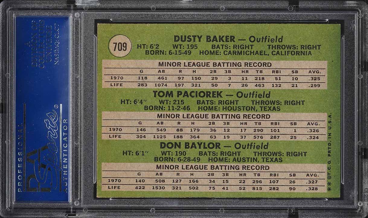 1971 Topps Dusty Baker & Don Baylor SP ROOKIE #709 PSA 6 EXMT
