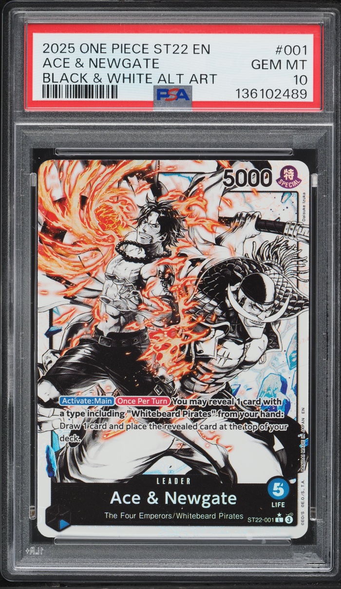 2025 One Piece Starter Deck Leader Black White Alt Art Ace & Newgate #ST22-001 PSA 10 GEM MINT