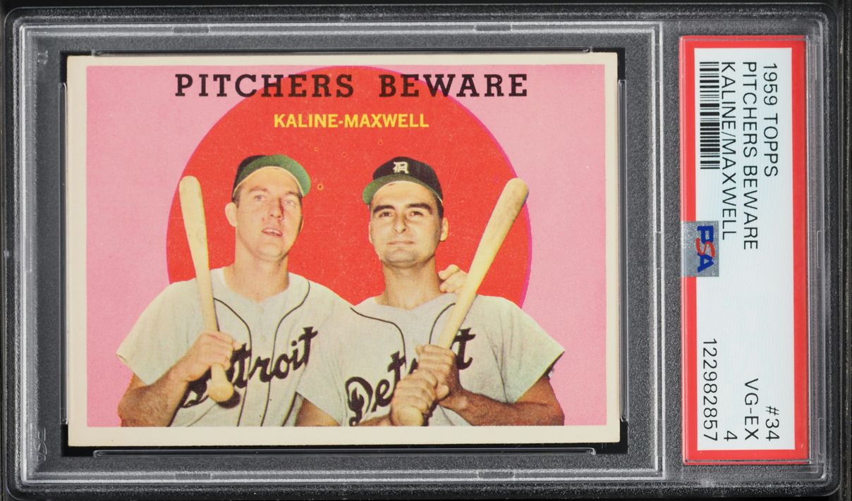 1959 Topps Al Kaline Charlie Maxwell PITCHERS BEWARE #34 PSA 4 VGEX