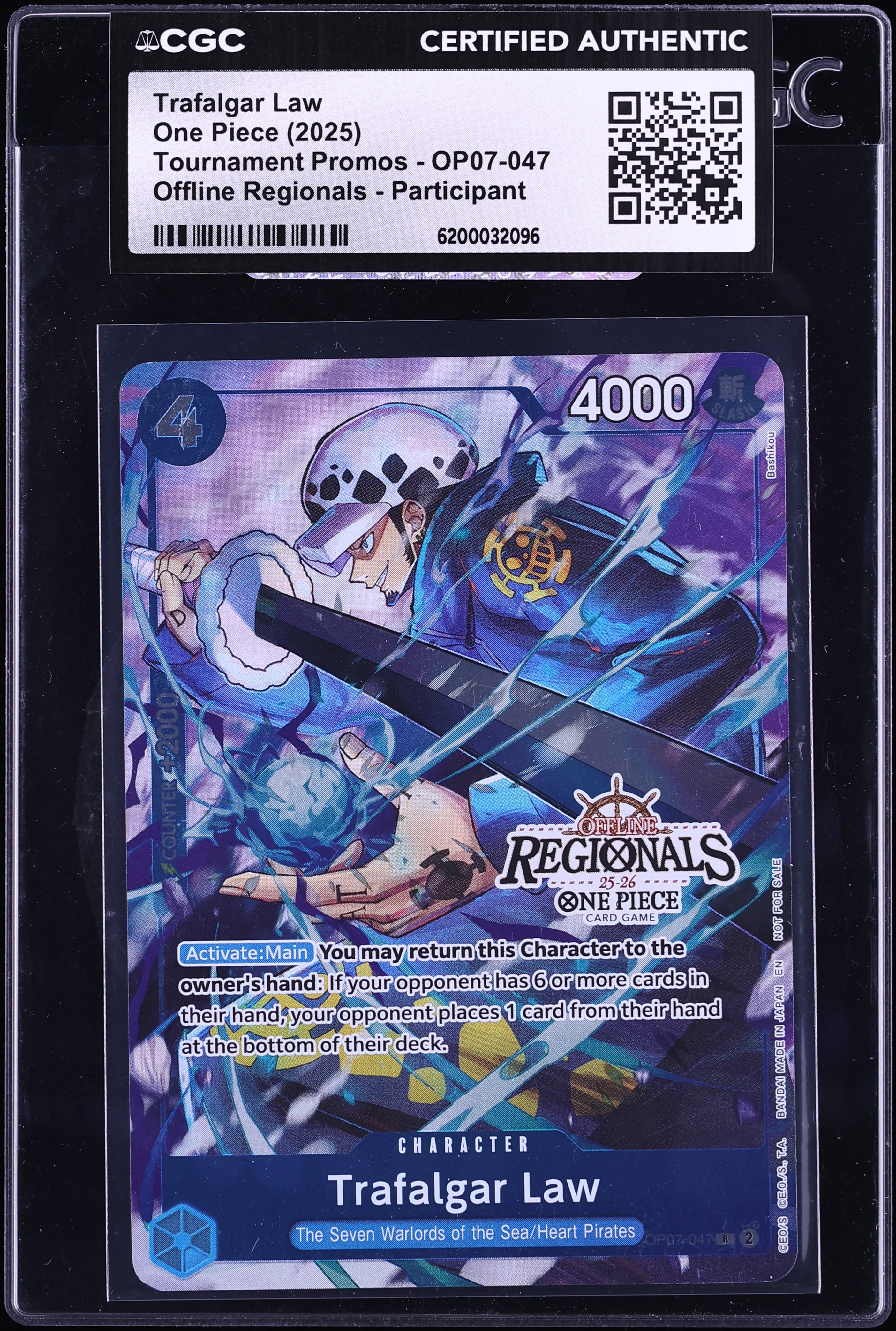 2025 One Piece Promo Offline Regionals Participant Trafalgar Law #OP07-047 CGC AUTH