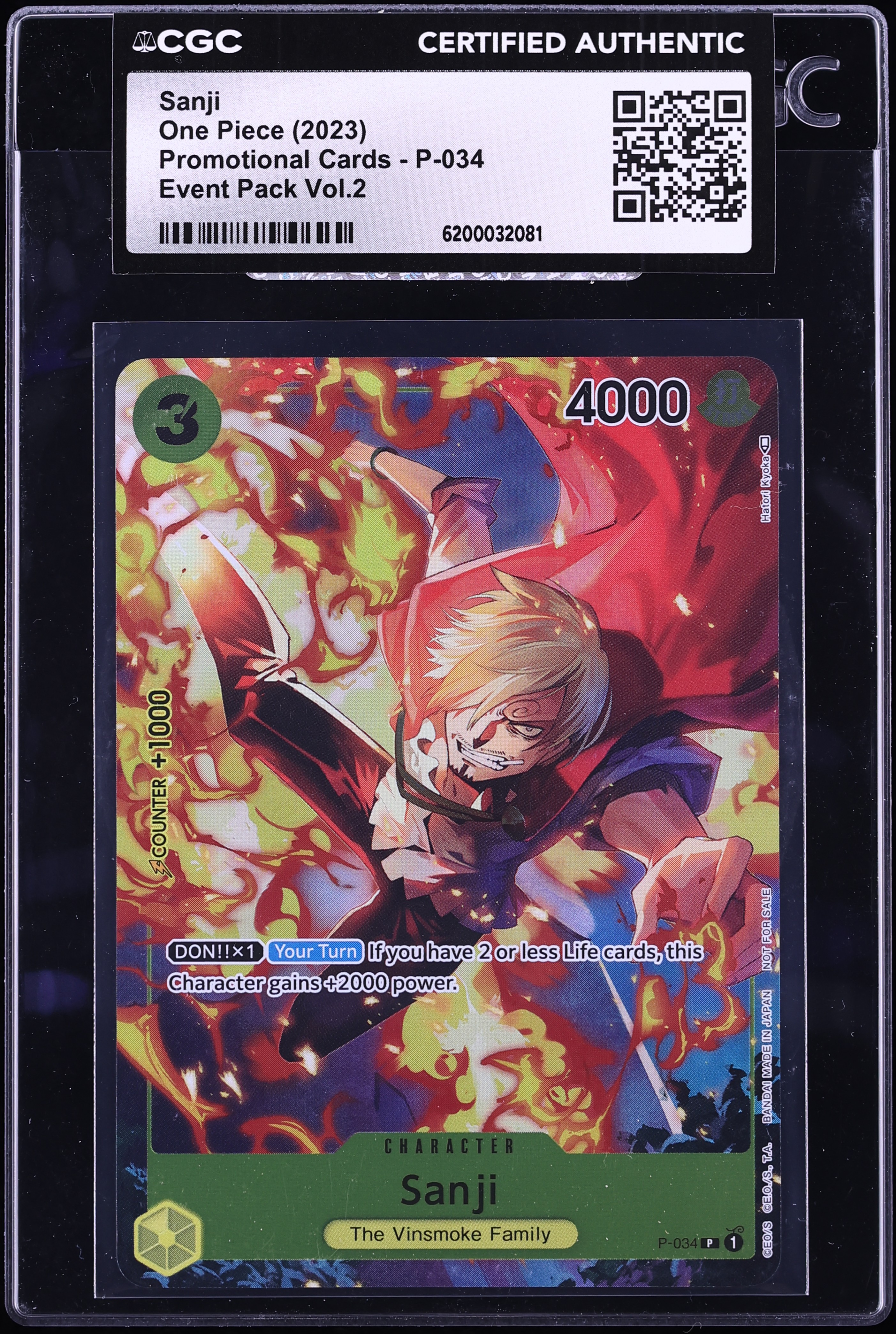 2023 One Piece Promo Event Pack Vol.2 Sanji #P-034 CGC AUTH