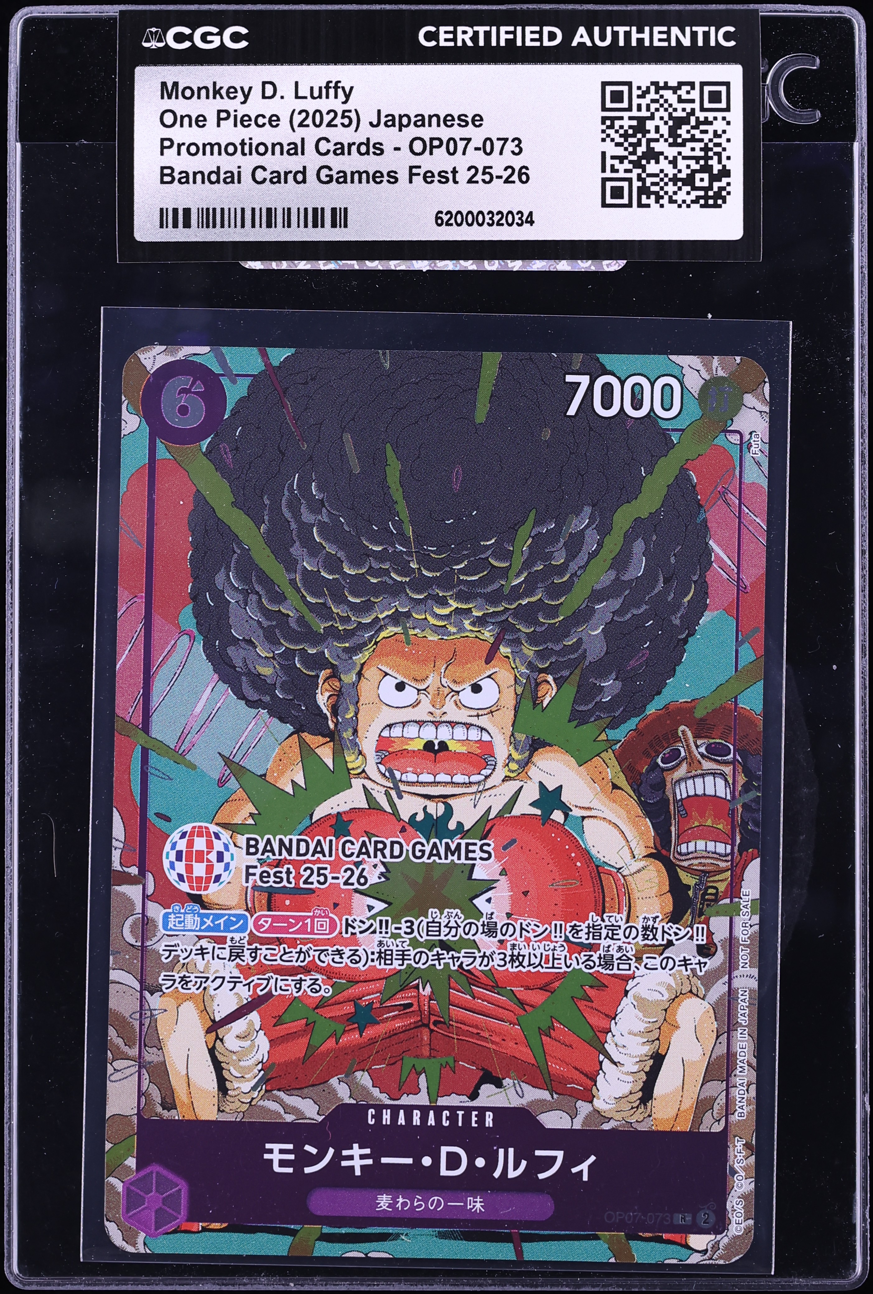 2025 One Piece Japanese Promo Bandai Games Fest Monkey D. Luffy #OP07-073 CGC AUTH