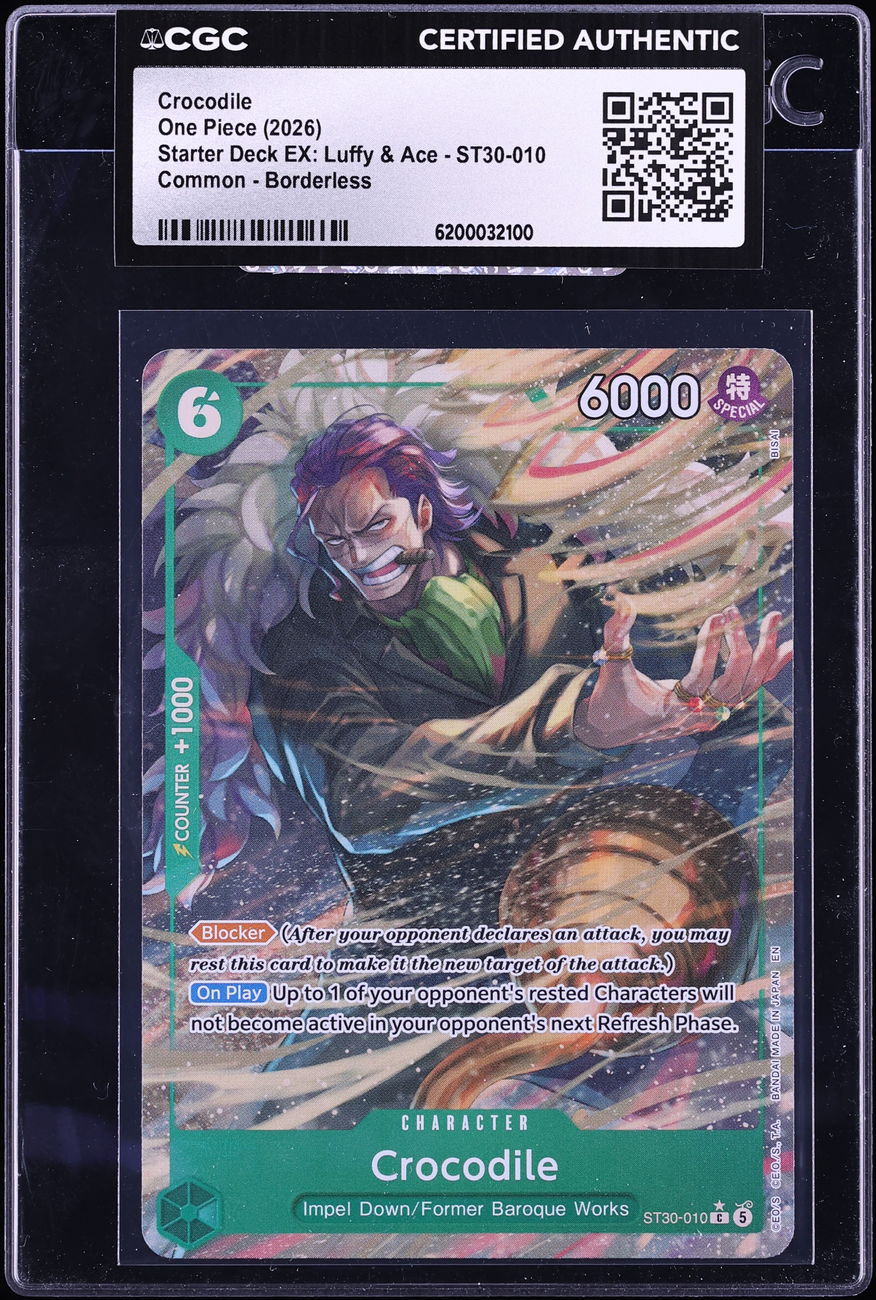 2026 One Piece Starter Deck EX Luffy & Ace Borderless Crocodile #ST30-010 CGC AUTH