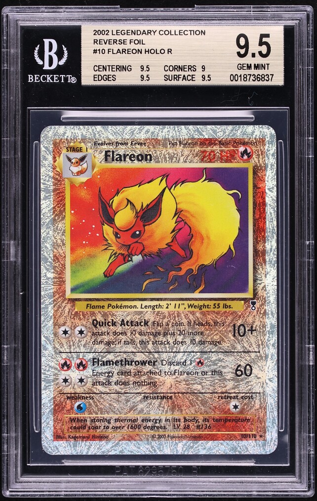 2002 Pokemon Legendary Collection Reverse Holo Flareon #10 BGS 9.5 GEM MINT