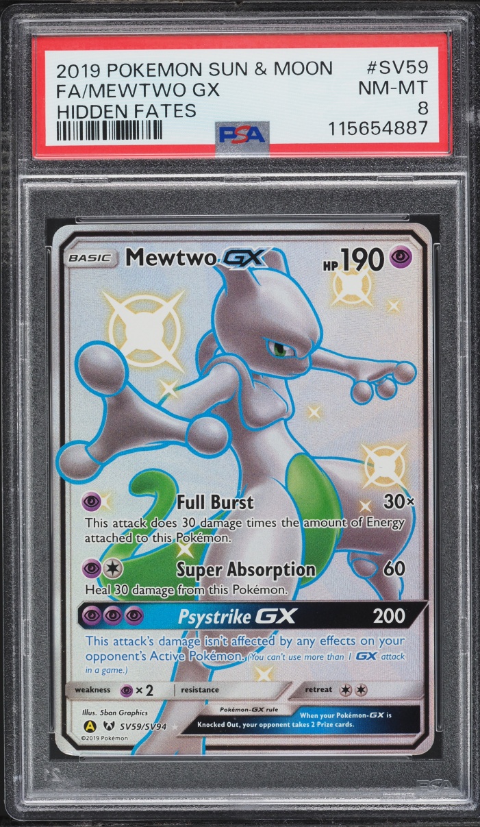 2019 Pokemon Sun & Moon Hidden Fates Shiny Mewtwo GX #SV59 PSA 8 NM-MT