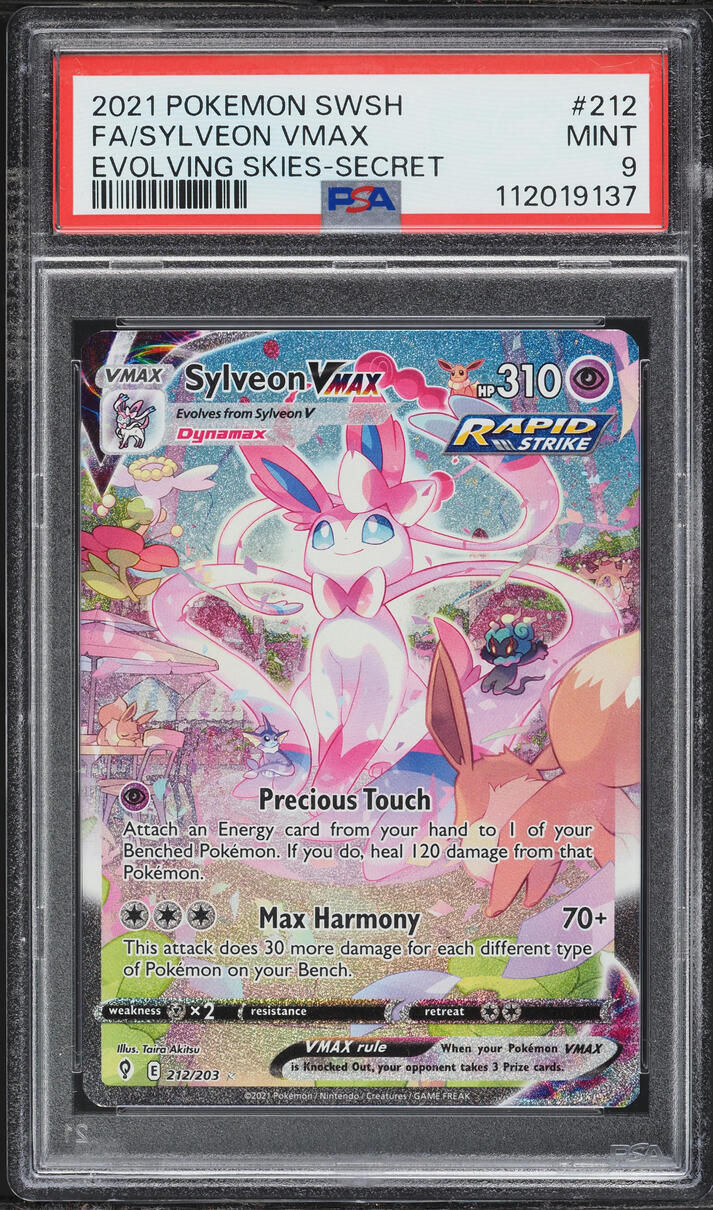 2021 Pokemon Sword & Shield Evolving Skies Full Art Sylveon VMAX #212 PSA 9 MINT