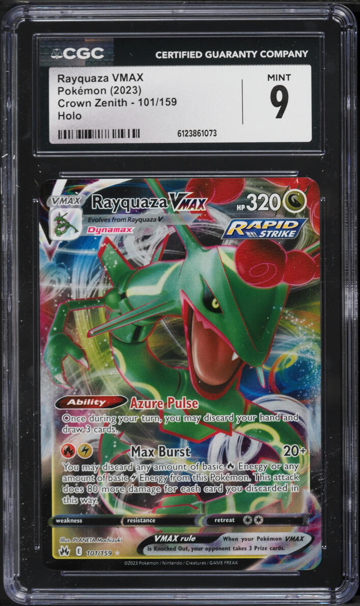 2023 Pokemon Sword & Shield Crown Zenith Full Art Rayquaza VMAX #101 CGC 9 MINT