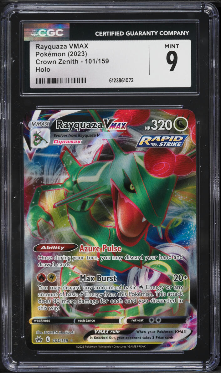 2023 Pokemon Sword & Shield Crown Zenith Full Art Rayquaza VMAX #101 CGC 9 MINT