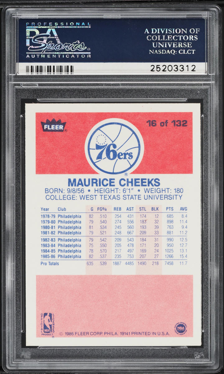 1986 Fleer Basketball Maurice Cheeks #16 PSA 10 GEM MINT