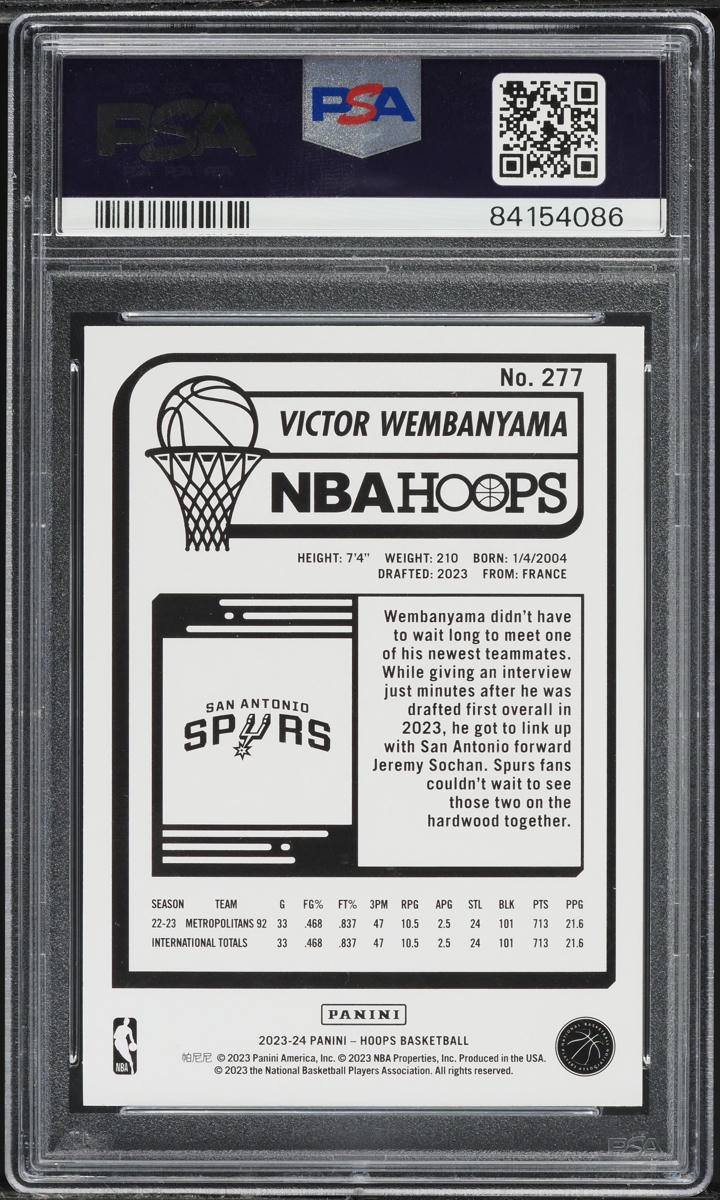 2023 Hoops Victor Wembanyama ROOKIE #277 PSA 9 MINT