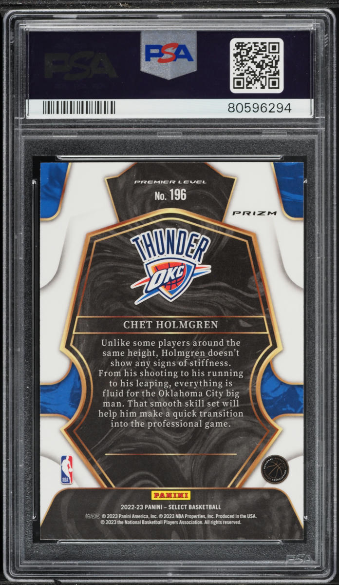2022 Select Premier Level Zebra Chet Holmgren ROOKIE #196 PSA 10 GEM MINT