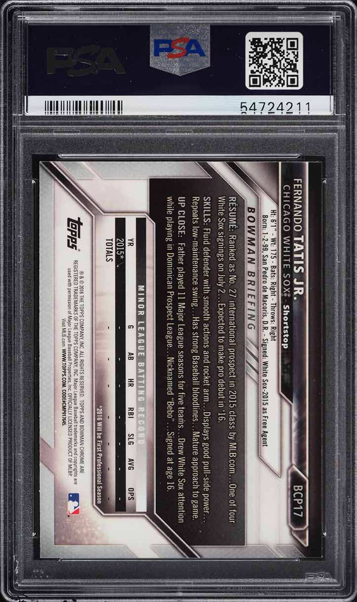 2016 Bowman Chrome Fernando Tatis Jr. PROSPECT #BCP17 PSA 10 GEM MINT