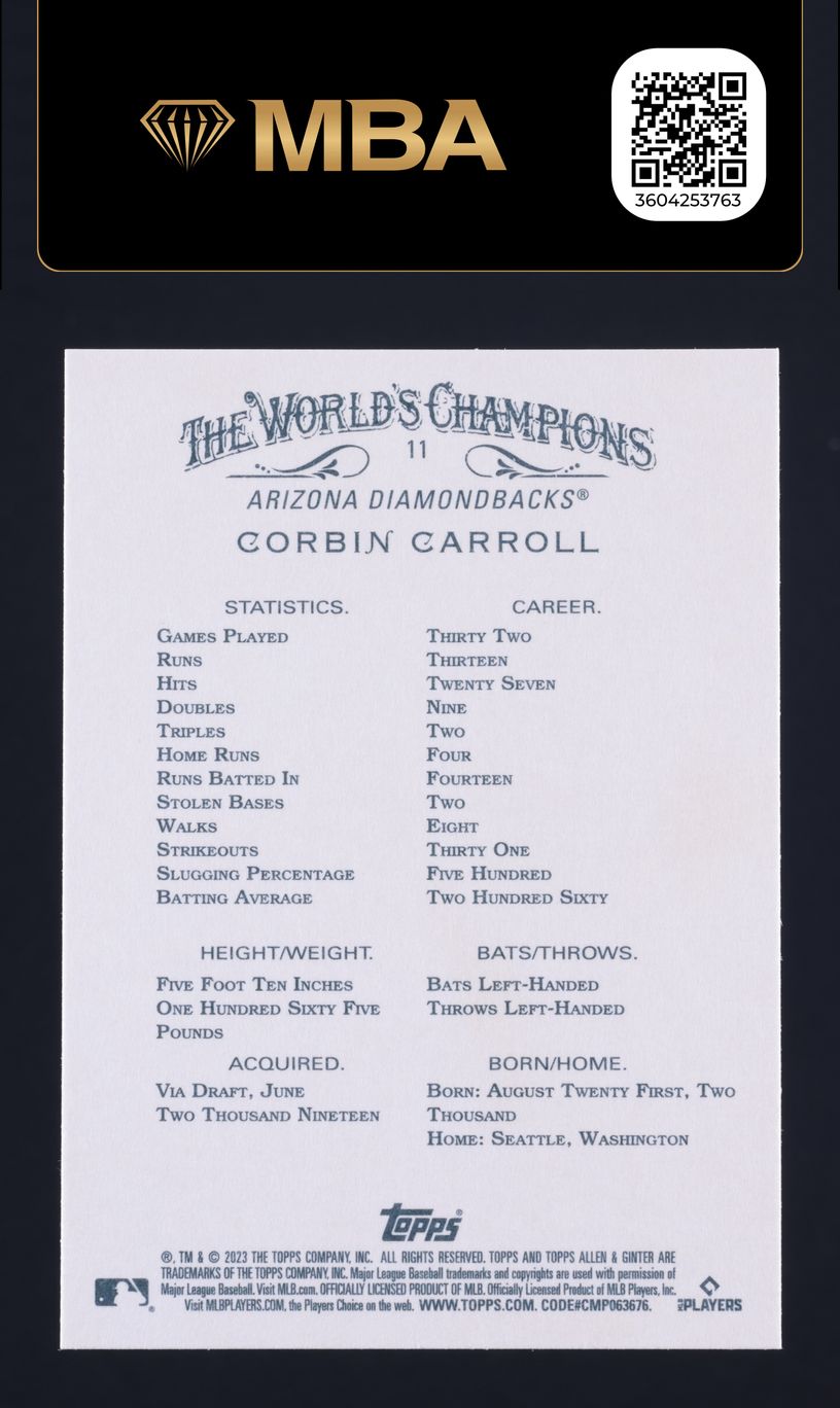 2023 Topps Allen & Ginter Corbin Carroll ROOKIE #11 MBA AUTH