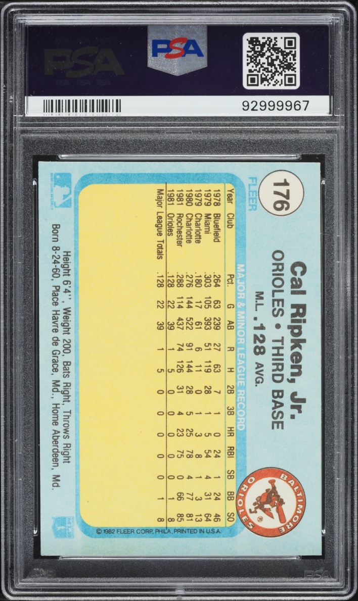 1982 Fleer Cal Ripken Jr. ROOKIE #176 PSA 8 NM-MT
