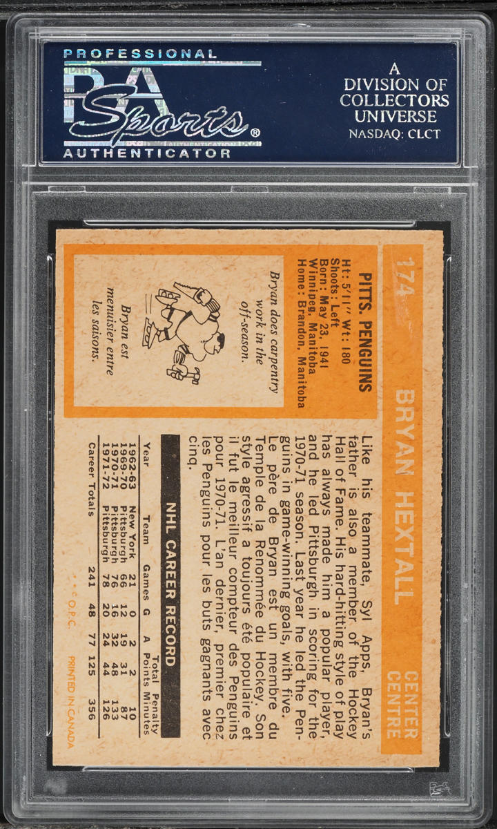 1972 O-Pee-Chee Hockey Bryan Hextall #174 PSA 7 NRMT