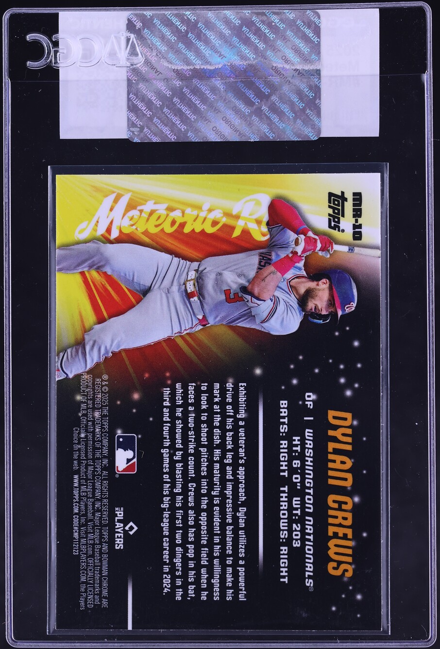 2025 Bowman Chrome Meteoric Rise Dylan Crews ROOKIE #MR-10 CGC AUTH