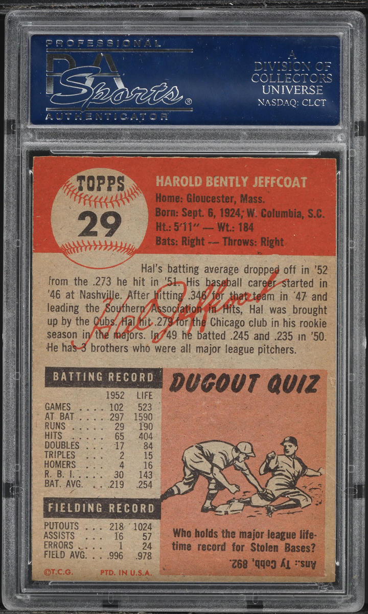 1953 Topps Hal Jeffcoat SHORT PRINT #29 PSA 7 NRMT