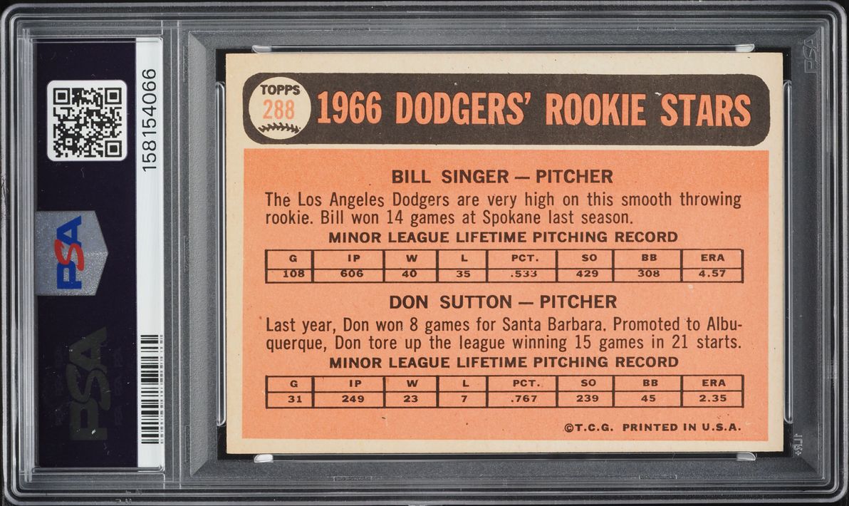 1966 Topps Bill Singer & Don Sutton ROOKIE #288 PSA 7 NRMT