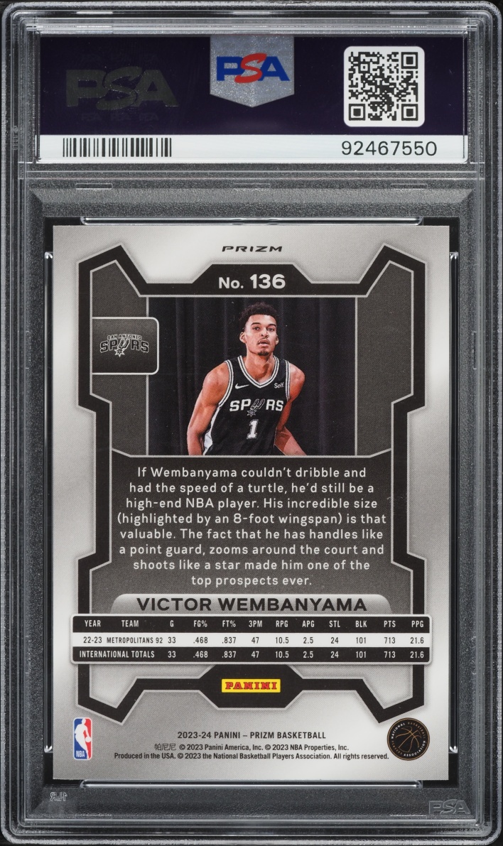 2023 Panini Prizm Silver Victor Wembanyama ROOKIE #136 PSA 10 GEM MINT