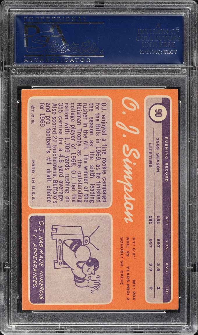 1970 Topps Football O.J. Simpson ROOKIE #90 PSA 8 NM-MT
