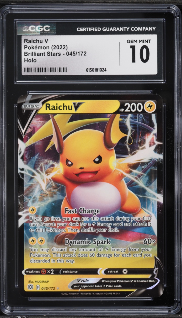 2022 Pokemon Sword & Shield Brilliant Stars Holo Raichu V #45 CGC 10 GEM MINT