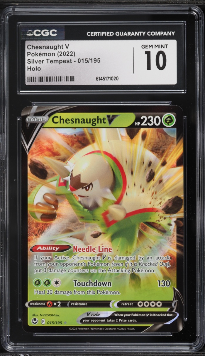 2022 Pokemon Sword & Shield Silver Tempest Full Art Chesnaught V #015 CGC 10 GEM MINT