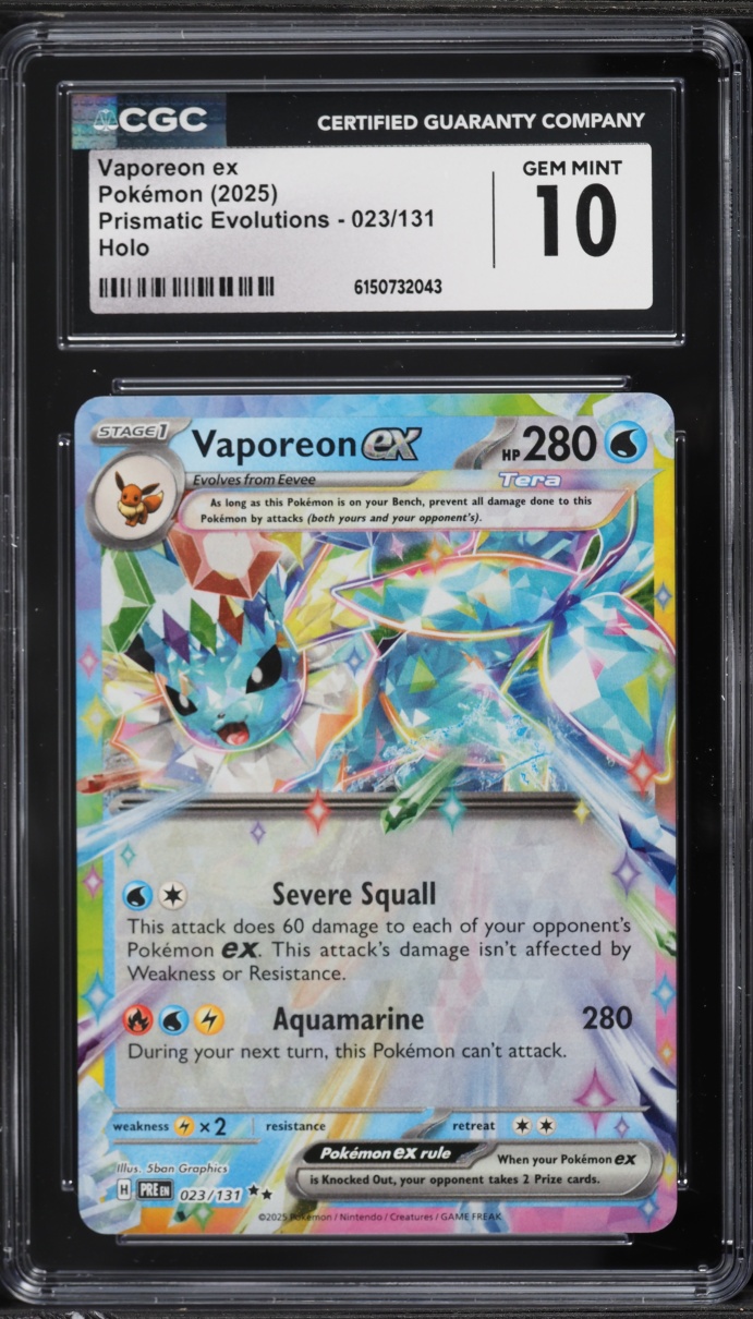 2025 Pokemon Scarlet & Violet Prismatic Evolutions Holo Vaporeon EX #23 CGC 10 GEM MINT