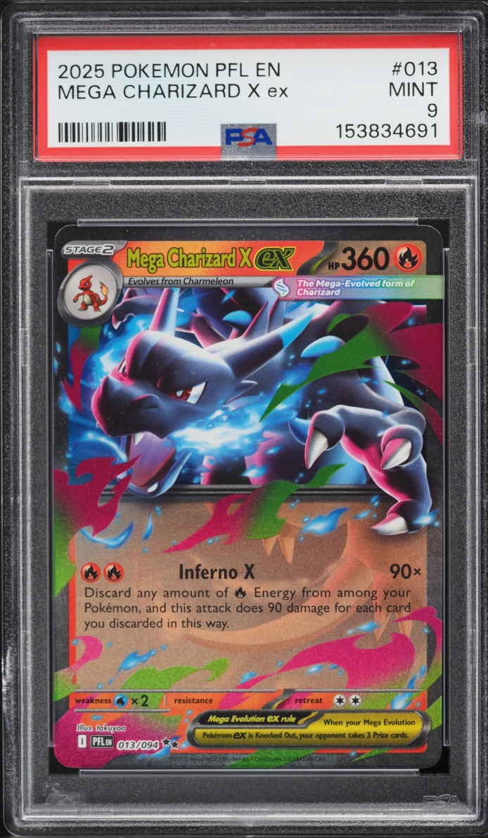 2025 Pokemon Mega Evolution Phantasmal Flames Mega Charizard X EX #13 PSA 9 MINT
