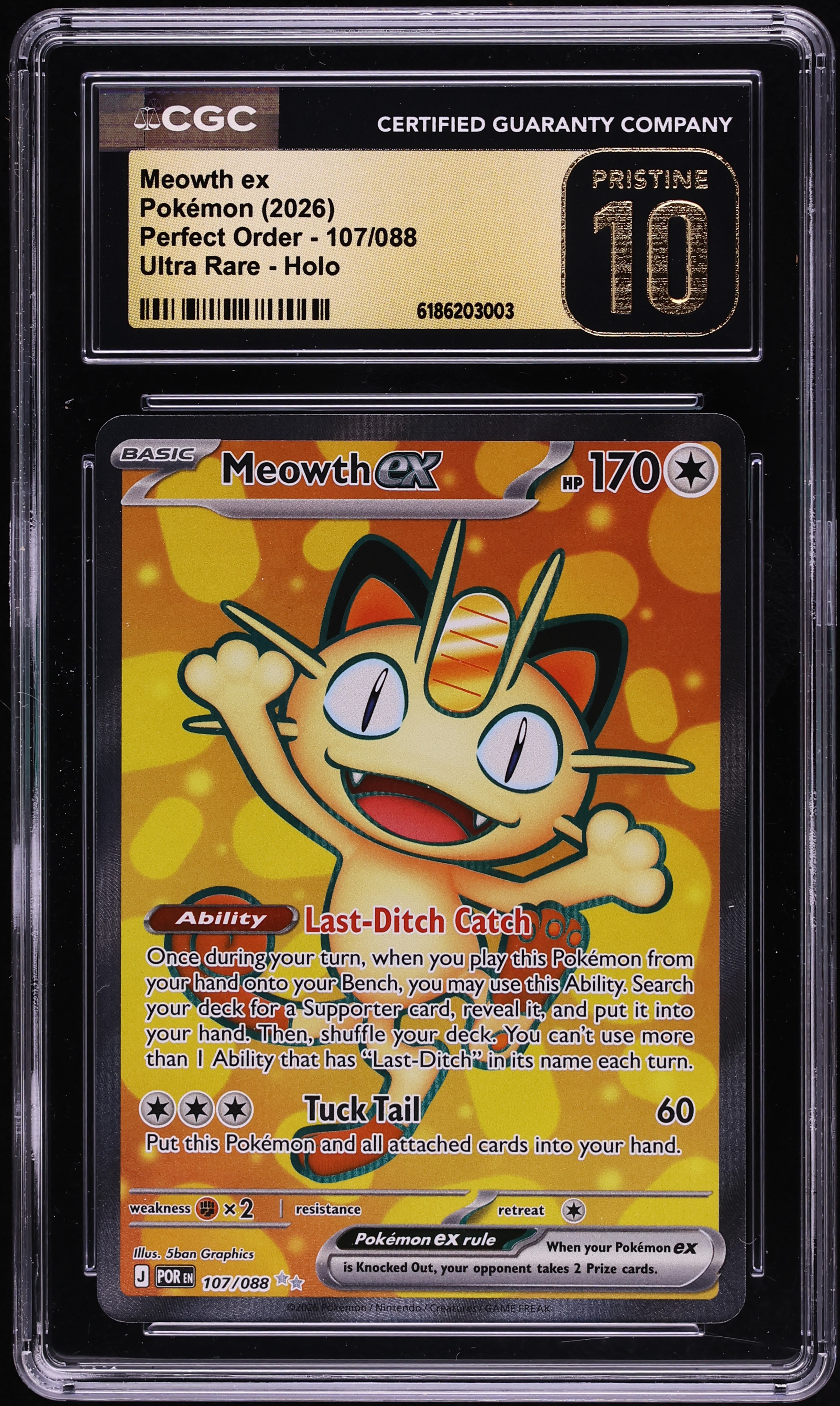 2026 Pokemon Mega Evolution Perfect Order Full Art Meowth ex #107 CGC 10 PRISTINE
