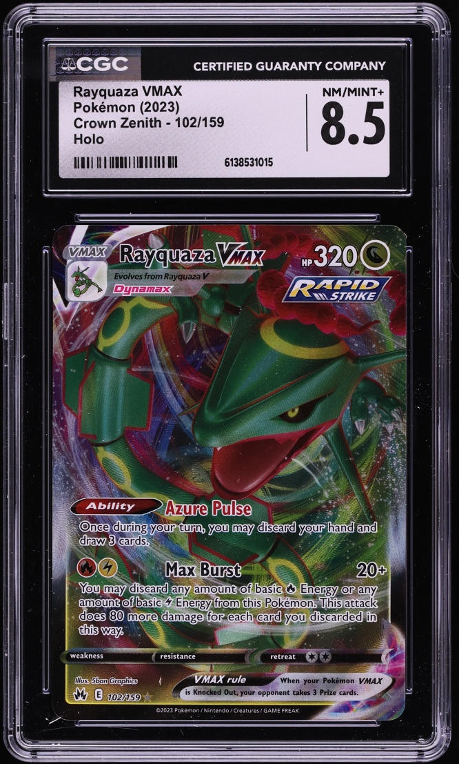 2023 Pokemon Sword & Shield Crown Zenith Alt Art Rayquaza VMAX #102 CGC 8.5 NM-MT+
