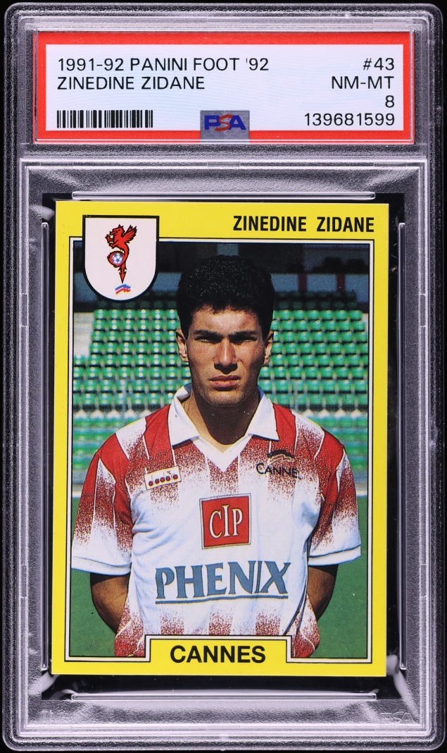 1991 Panini Foot '92 Zinedine Zidane ROOKIE #43 PSA 8 NM-MT