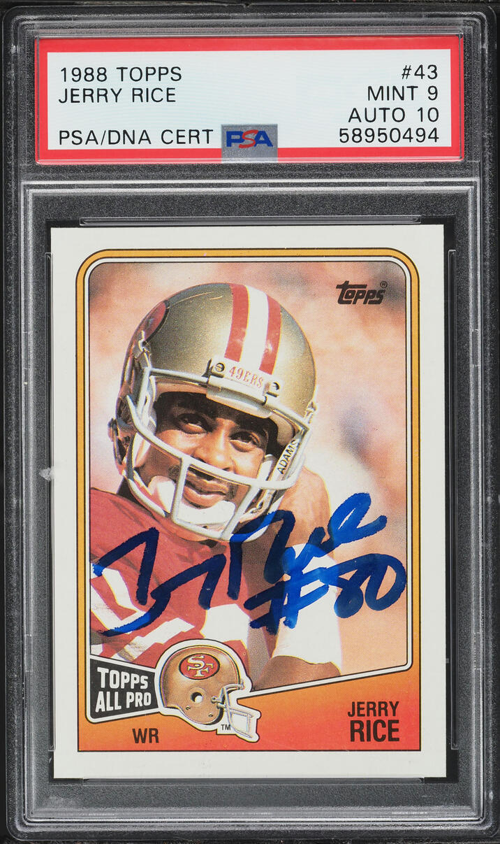 1988 Topps Football Jerry Rice AUTO DNA 10 #43 PSA 9 MINT