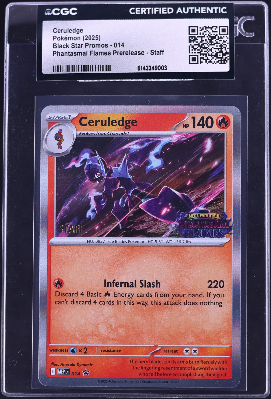 2025 Pokemon Mega Evolution Promo Phantasmal Flames Prerelease Staff Ceruledge #14 CGC AUTH