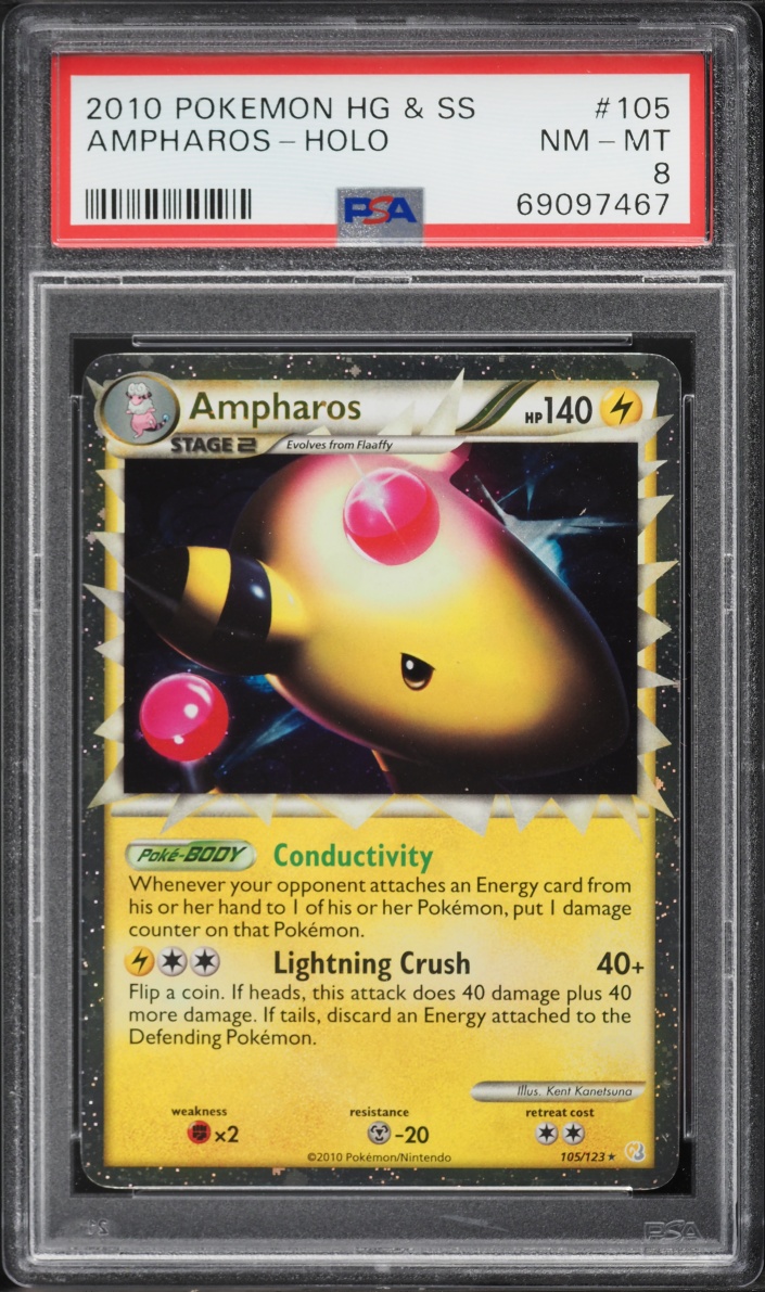 2010 Pokemon HeartGold & SoulSilver Holo Ampharos #105 PSA 8 NM-MT
