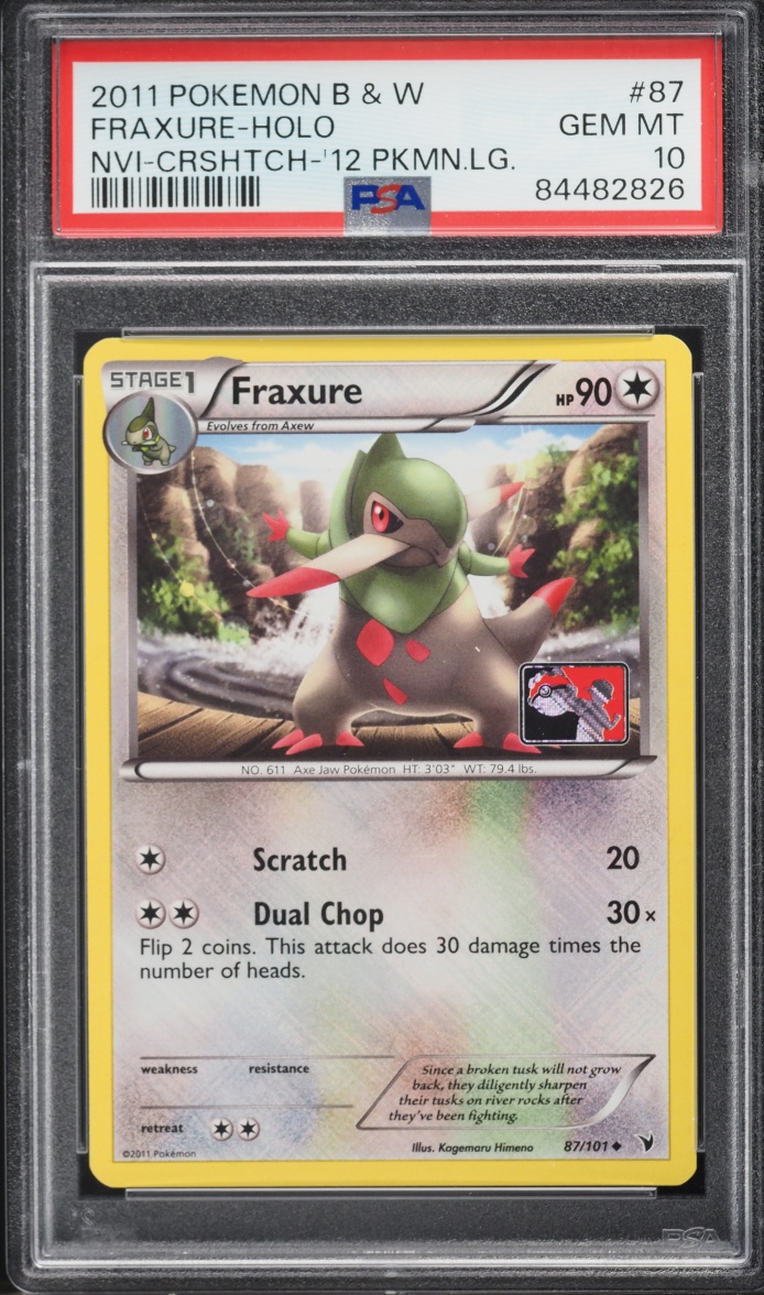 2011 Pokemon Black & White Noble Victories League Crosshatch Holo Fraxure #87 PSA 10 GEM