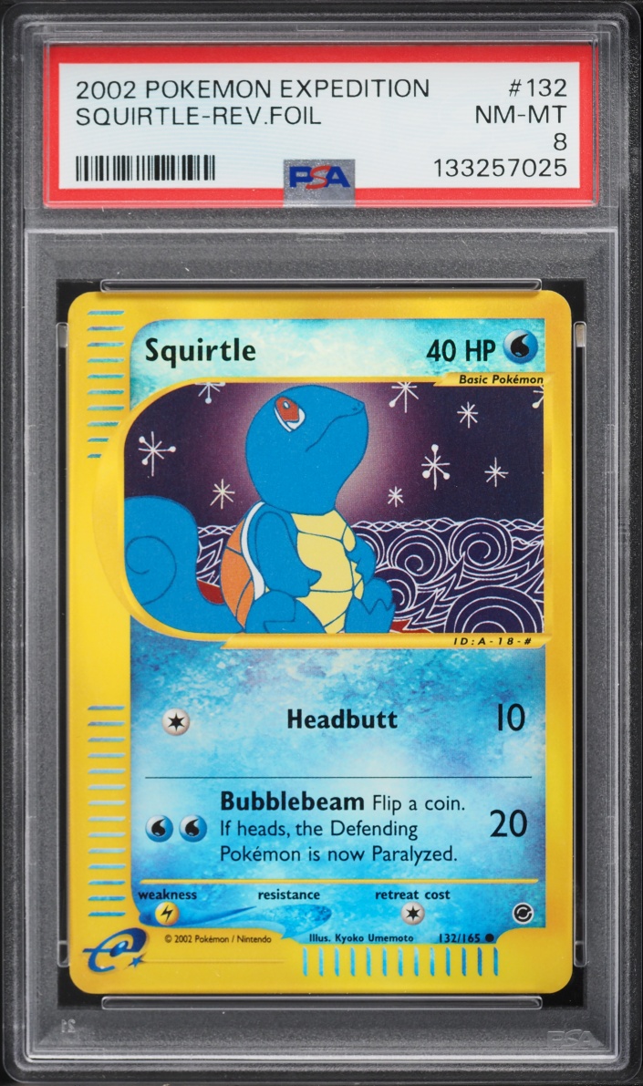 2002 Pokemon Expedition Reverse Holo Squirtle #132 PSA 8 NM-MT