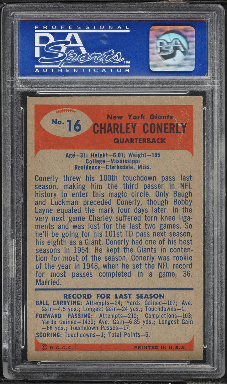1955 Bowman Football Charley Conerly #16 PSA 8 NM-MT