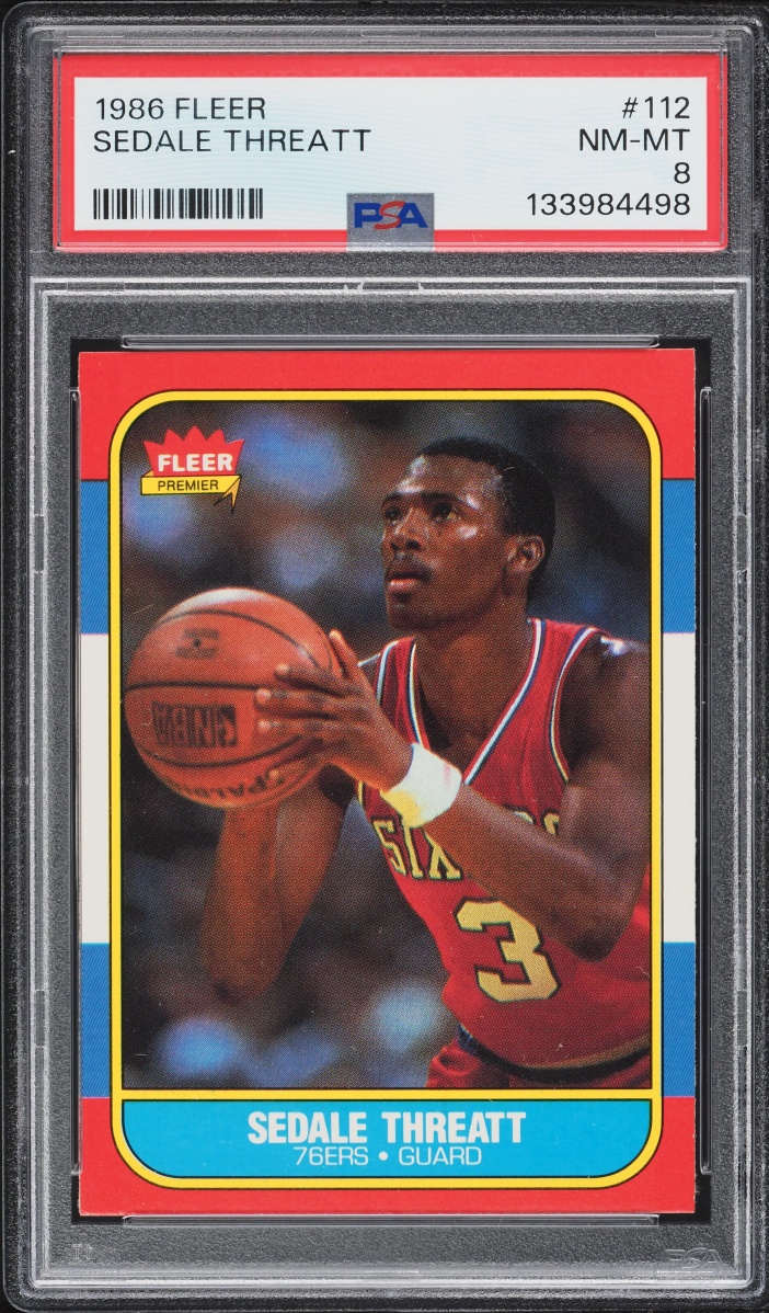 1986 Fleer Basketball Sedale Threatt #112 PSA 8 NM-MT