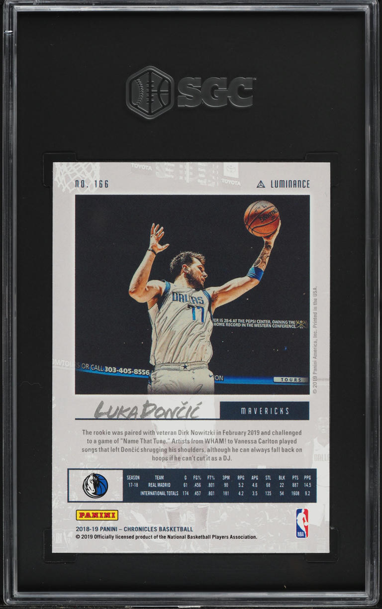 2018 Panini Chronicles Luminance Luka Doncic ROOKIE #166 SGC 9 MINT