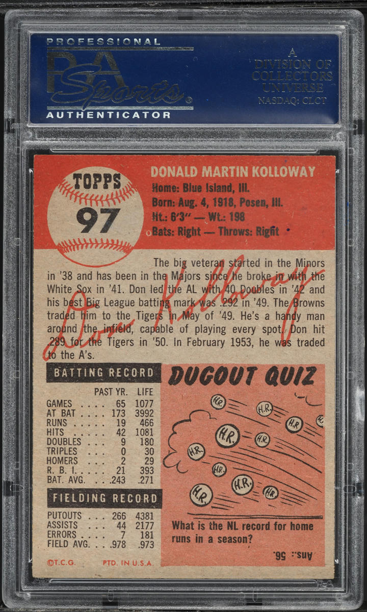 1953 Topps Don Kolloway #97 PSA 6 EXMT