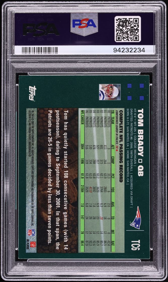 2007 Topps Chrome Tom Brady #TC6 PSA 8 NM-MT