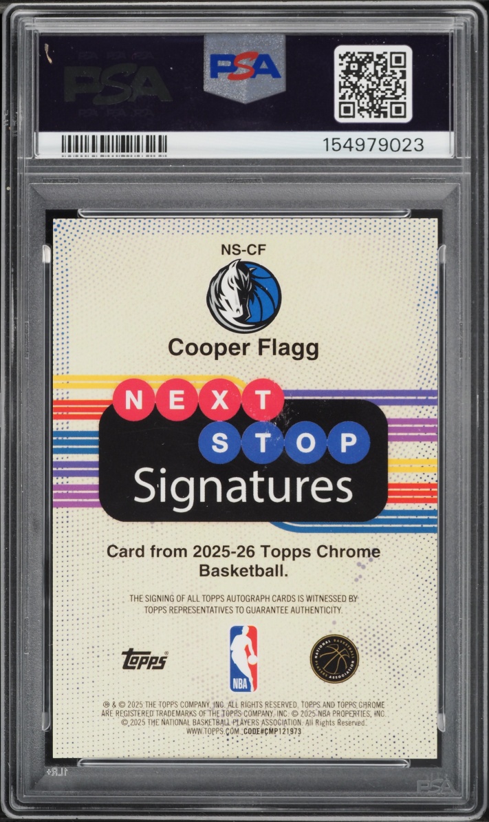 2025 Topps Chrome Sapphire Next Stop Gold Cooper Flagg ROOKIE AUTO /50 #NS-CF PSA 9 MINT