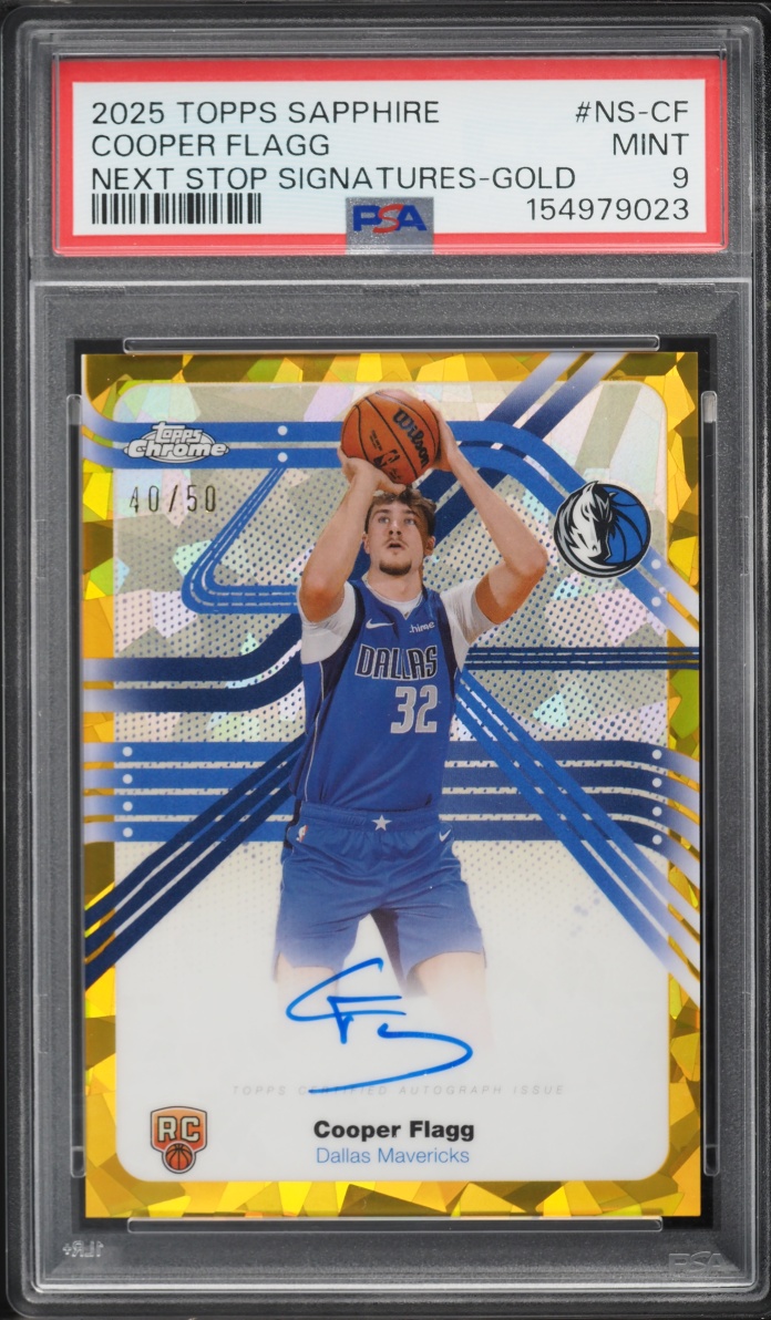 2025 Topps Chrome Sapphire Next Stop Gold Cooper Flagg ROOKIE AUTO /50 #NS-CF PSA 9 MINT