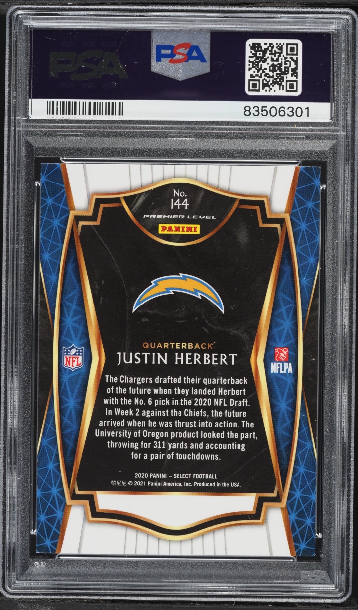 2020 Select Premier Level Justin Herbert ROOKIE #144 PSA 8 NM-MT