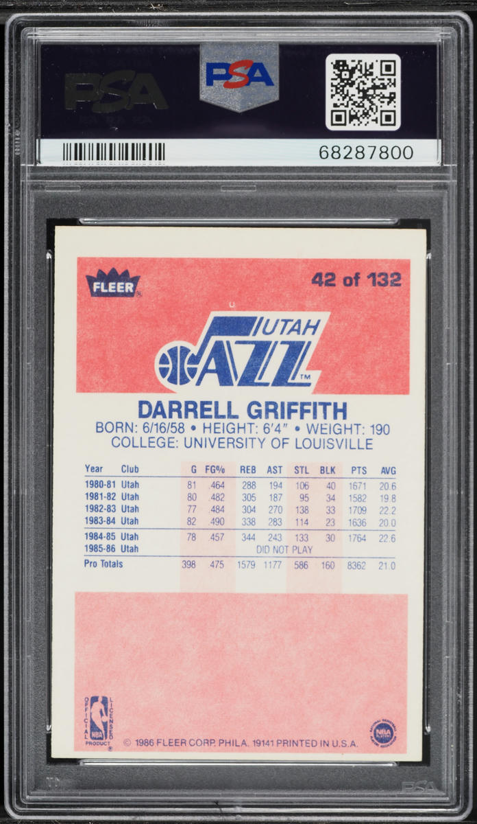 1986 Fleer Basketball Darrell Griffith #42 PSA 6 EXMT