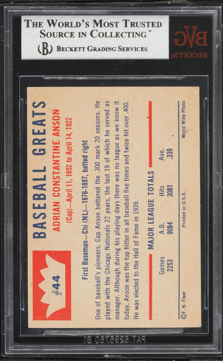 1960 Fleer Cap Anson #44 BVG 4 VGEX