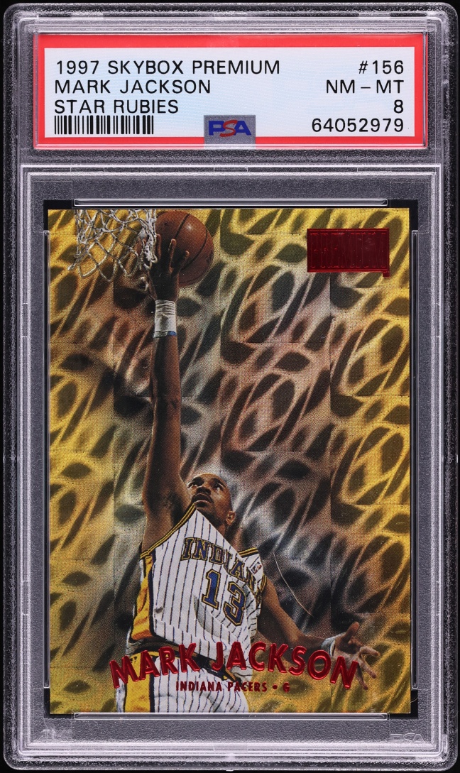 1997 Skybox Premium Star Rubies Mark Jackson /50 #156 PSA 8 NM-MT - Photo 1