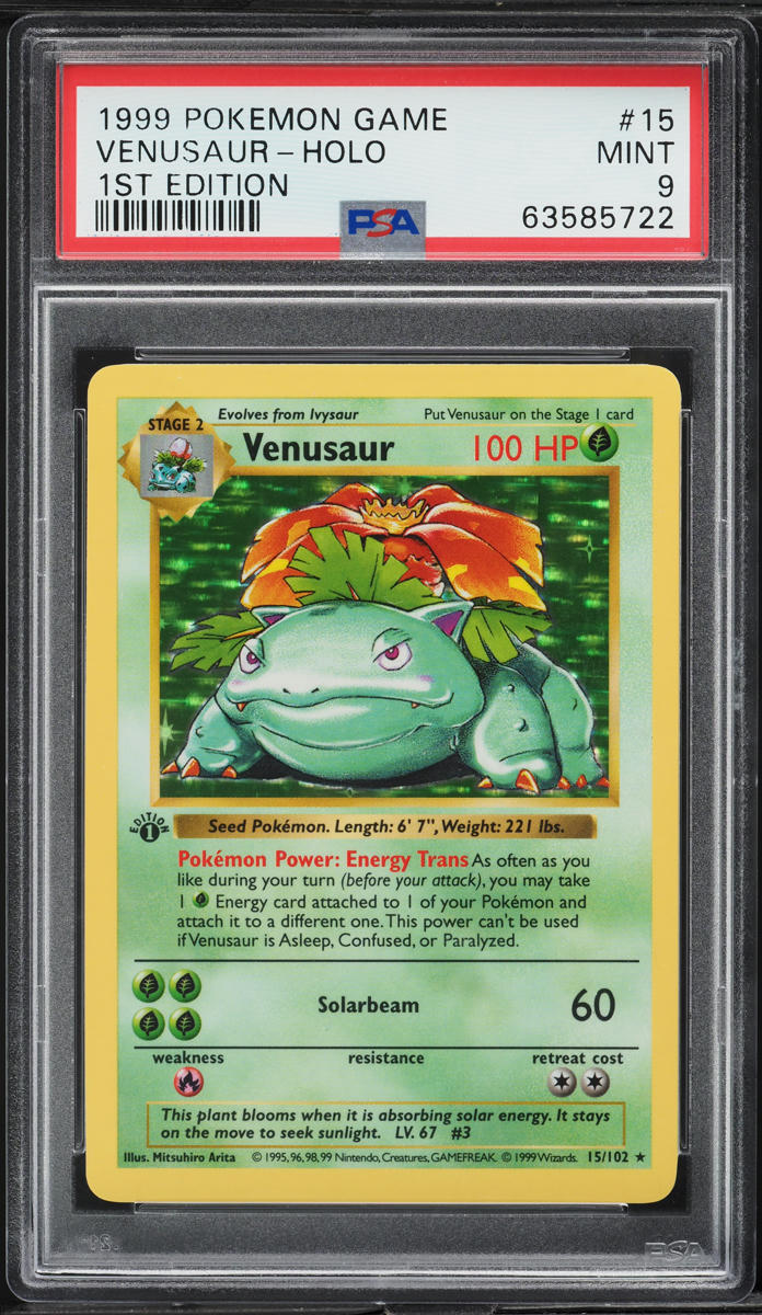 1999 Pokemon Base Set Shadowless 1st Edition Holo Venusaur #15 PSA 9 MINT