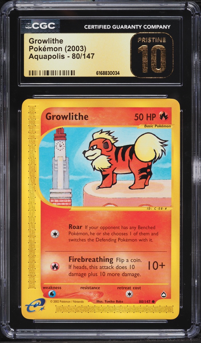 2003 Pokemon Aquapolis Growlithe #80 CGC 10 PRISTINE